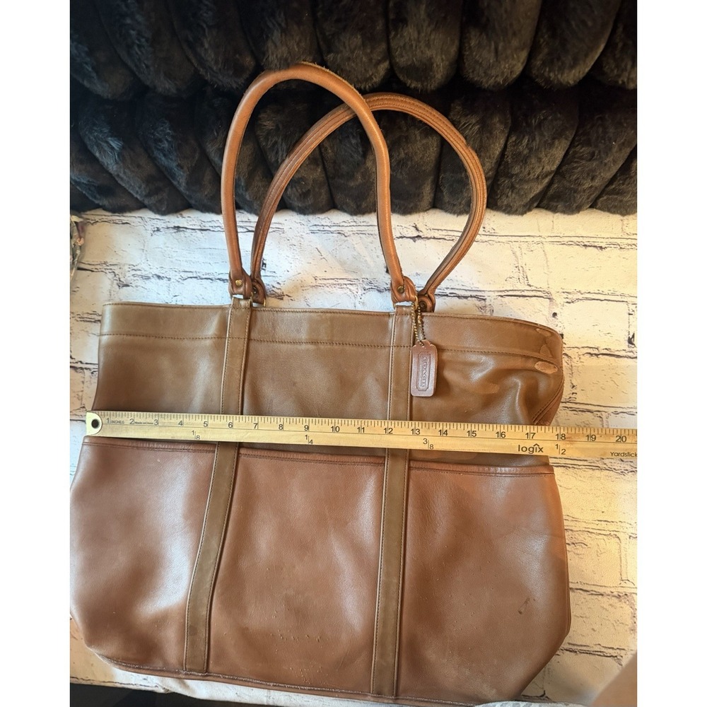 vintage Coach leather tote bag purse handbag Xlarge Brown 2 Tone - Picture 9 of 11